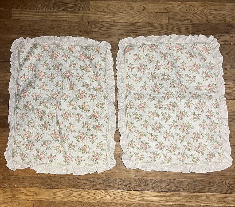 Laura Ashley Pillowcases Blue Pink Floral Rose 100% Cotton Country Cottagecore